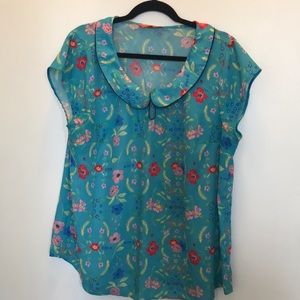 ModCloth wild botanical aqua blouse